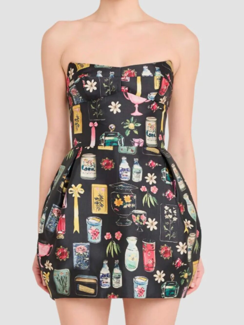 Amanda Uprichard Bowery Mixed Print Strapless Cocktail Mini Dress